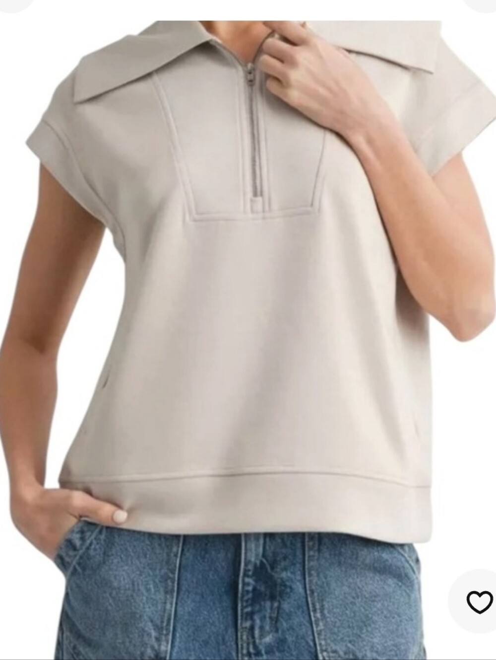 COPY Jodifl Cap Sleeve Wide Collar Scuba Soft Top Zipper